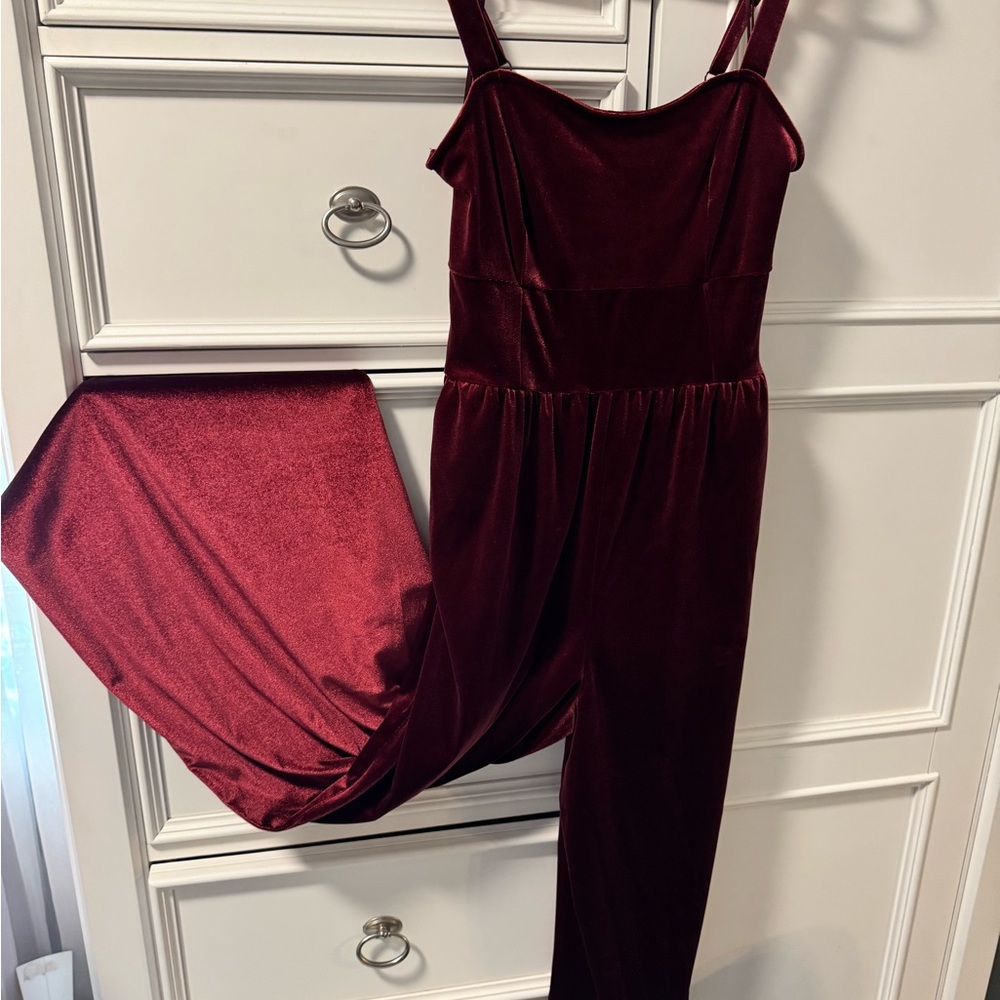 Burgundy Velvet Jumpsuit